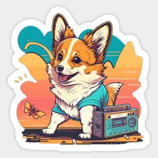 Cartoon Corgi on the Beach on the beach Sticker